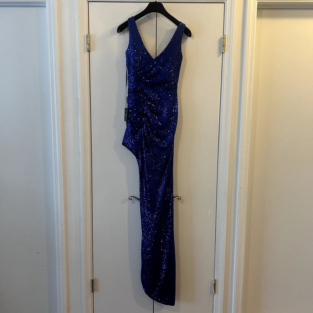 Mac Duggal Sequined Draped Faux Wrap A11275 Hem Gown Maxi Dress size 2 D1 - Picture 6 of 9